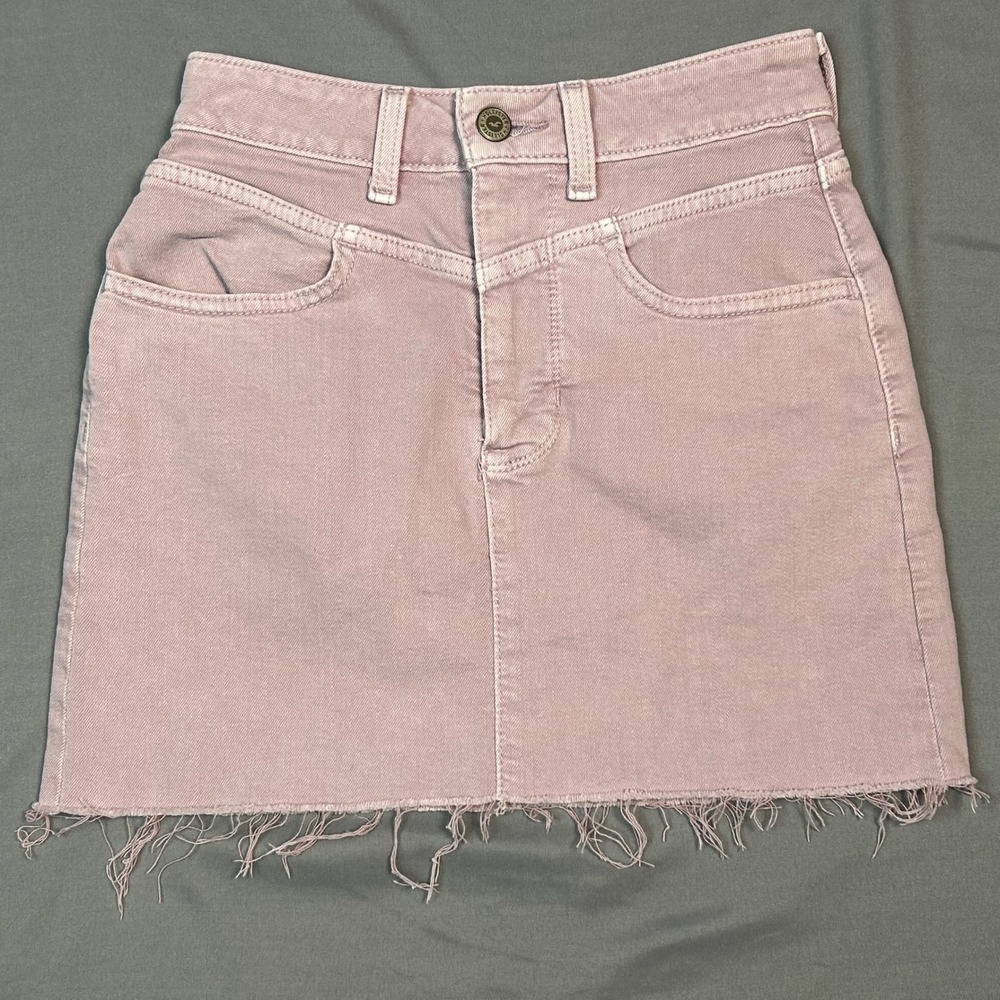 Hollister Womens Size 00 Pink Denim Mini Skirt Ultra High Rise Raw Hem 343D2069